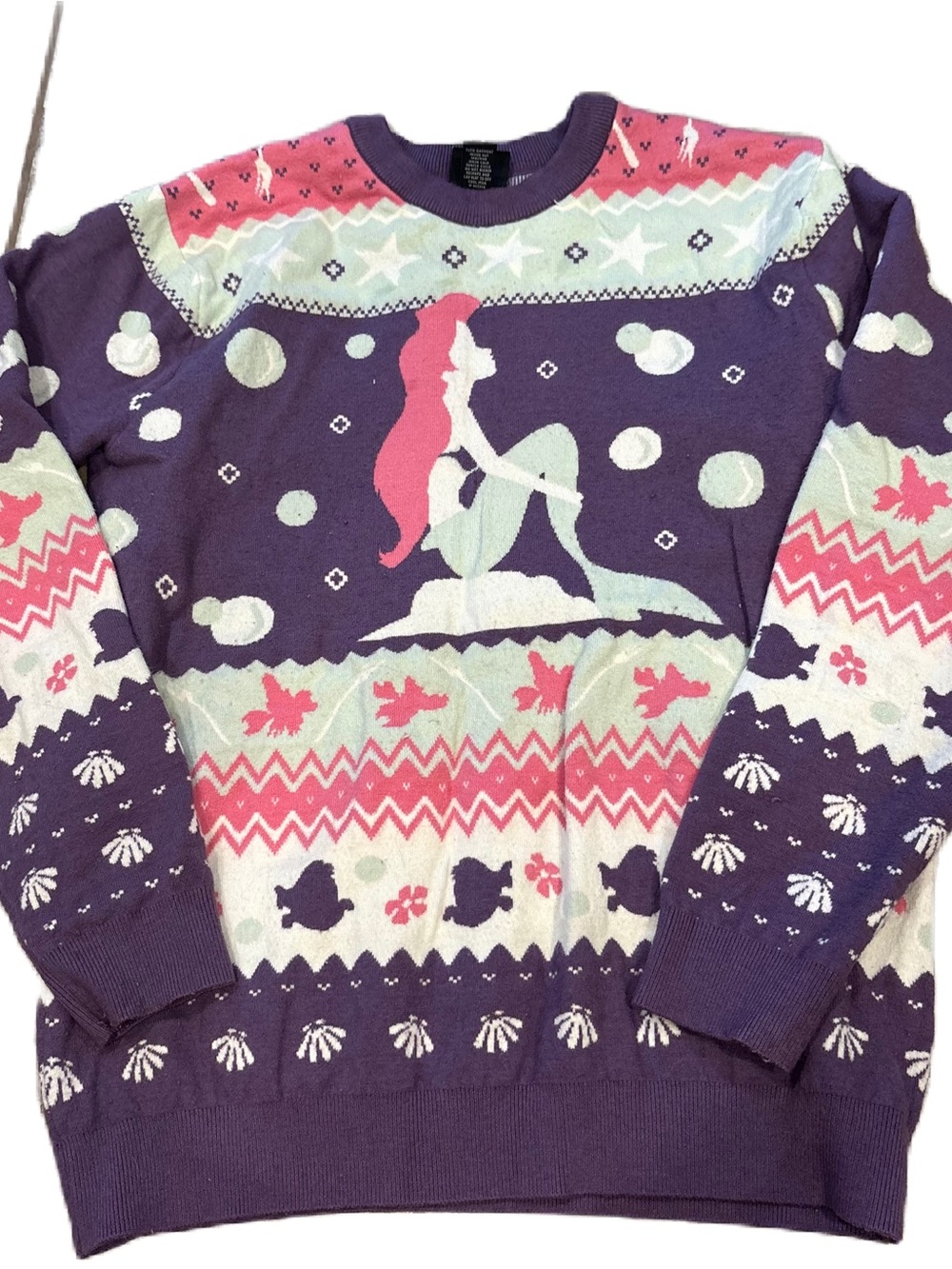 Disney Ariel Fair Isle Crewneck Sweater Small Little Mermaid Christmas